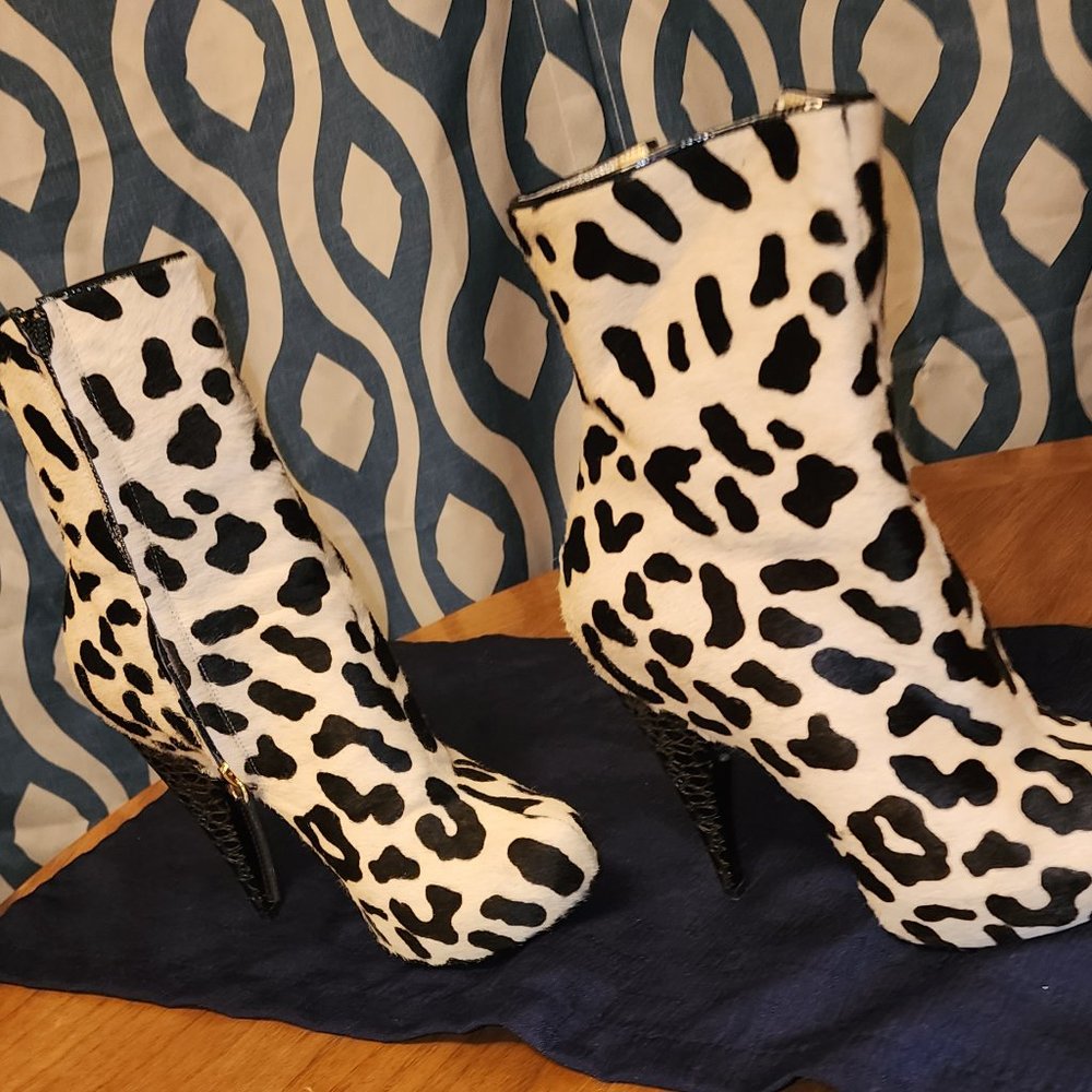 Giuscppe Zanotti Leopard Pony skin Leather Fur Ankle Boots